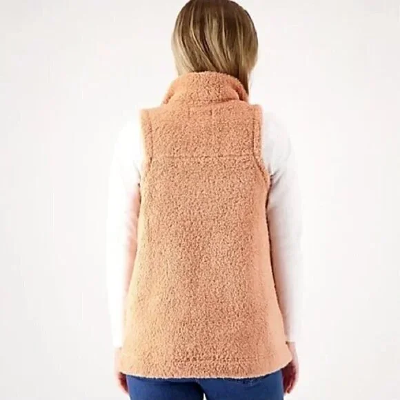 Koolaburra Ugg Sherpa Vest 1X Brushed Back Open Front Collared Fall Winter Pink - Picture 5 of 6